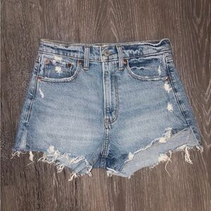 Abercrombie High-Waist Distressed Denim Shorts - Light Blue